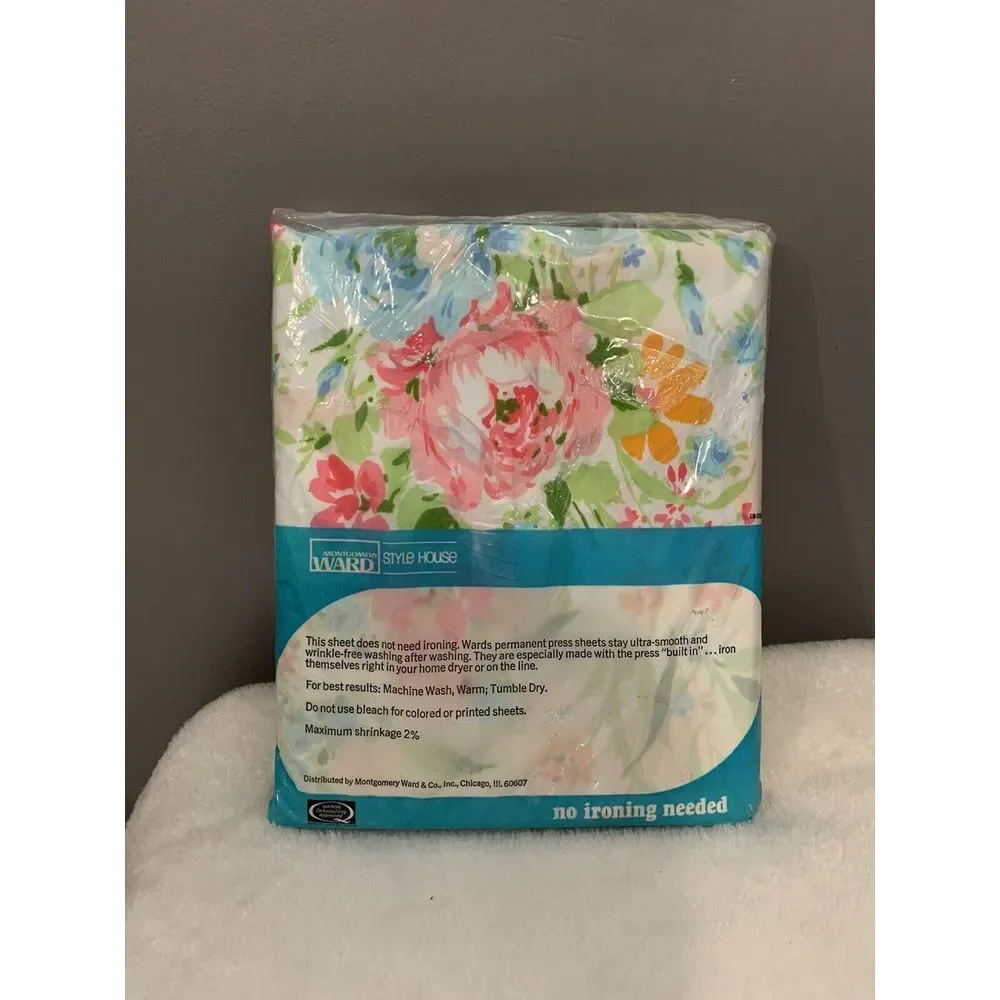 Vintage Montgomery Ward Muslin Twin Fitted Sheet Flower‎ Garden